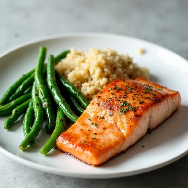 Seared Salmon Fillet with Garlic Green Beans and Quinoa