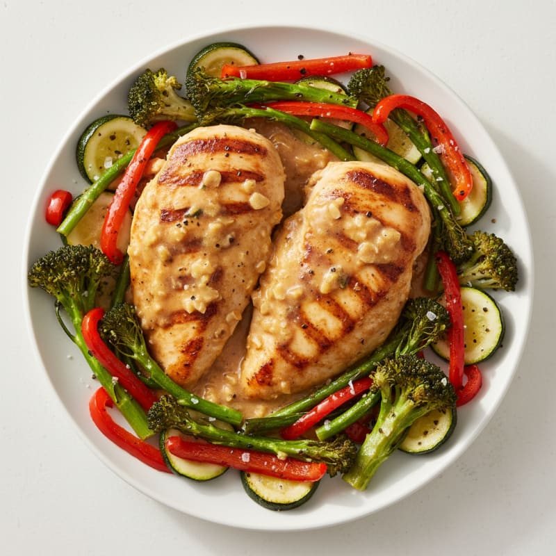 Creamy Garlic Chicken and Roasted Vegetables