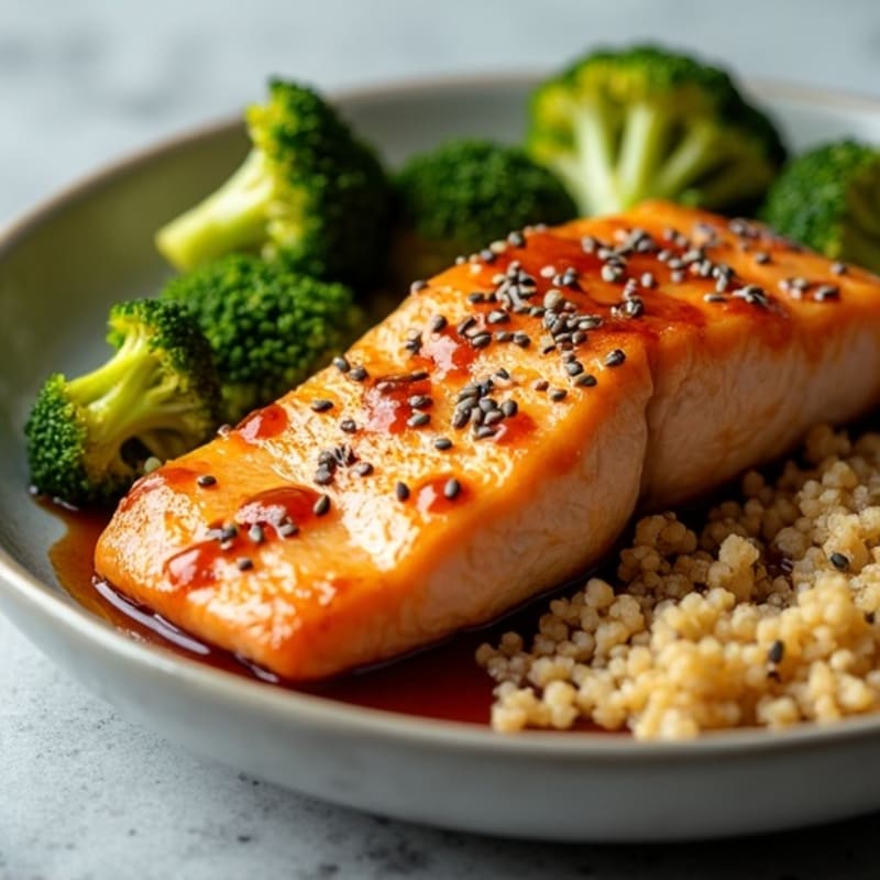 Flaky Baked Salmon with Sweet Teriyaki Glaze and Crispy Roasted Broccoli