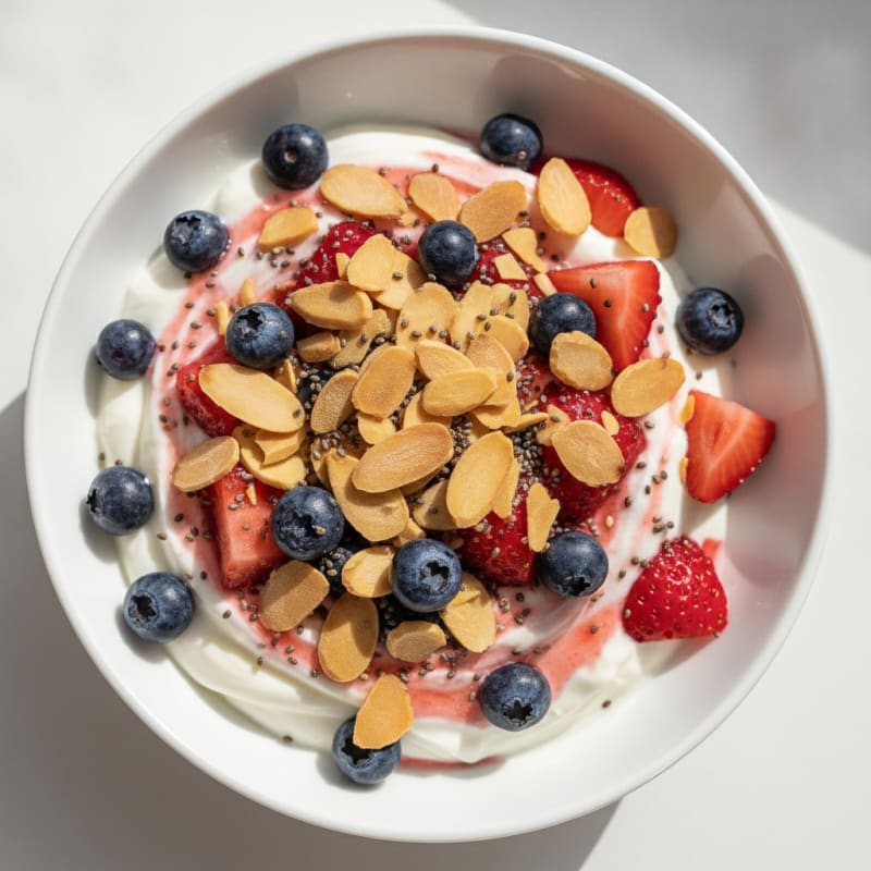 Greek Yogurt Protein Parfait with Mixed Berries and Almonds