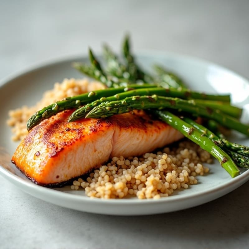 Seared Salmon with Steamed Asparagus and Brown Rice
