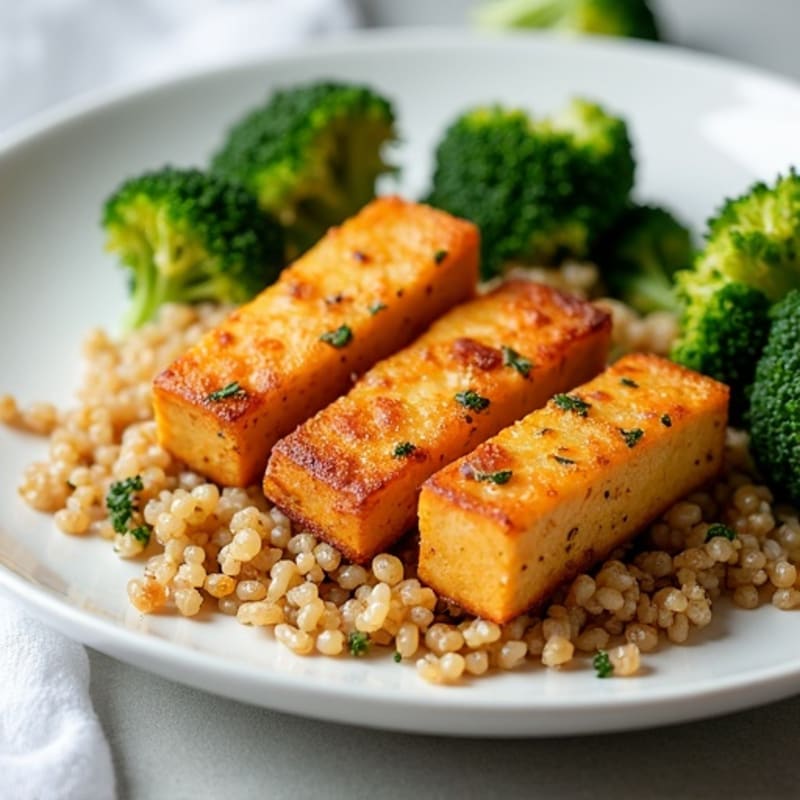 Crispy Baked Tofu with Roasted Broccoli and Quinoa