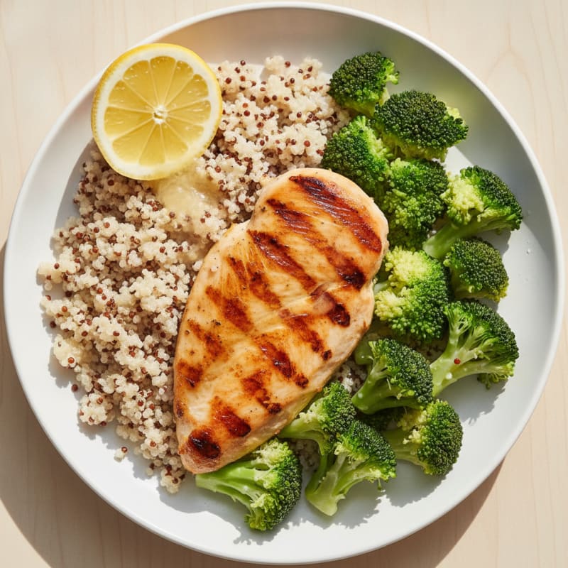 Grilled Chicken Breast with Quinoa and Steamed Broccoli