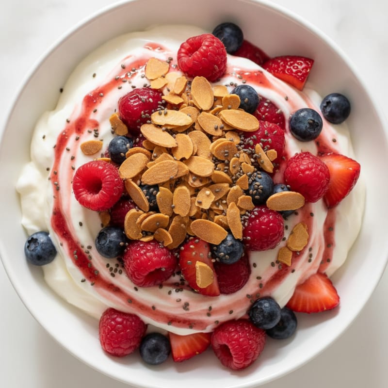 Greek Yogurt Protein Parfait with Mixed Berries and Almonds