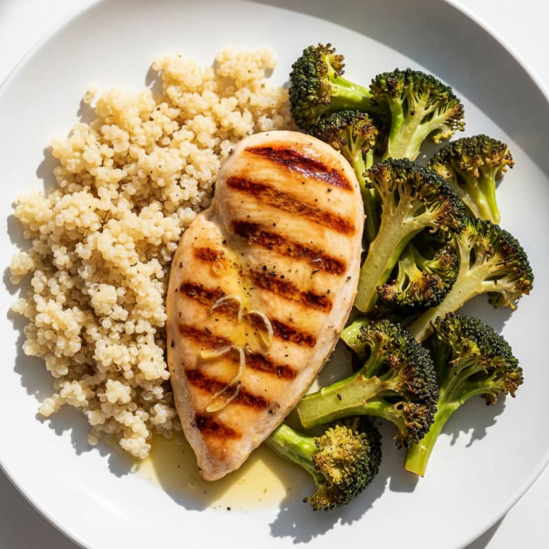 Grilled Chicken Breast with Quinoa and Roasted Broccoli