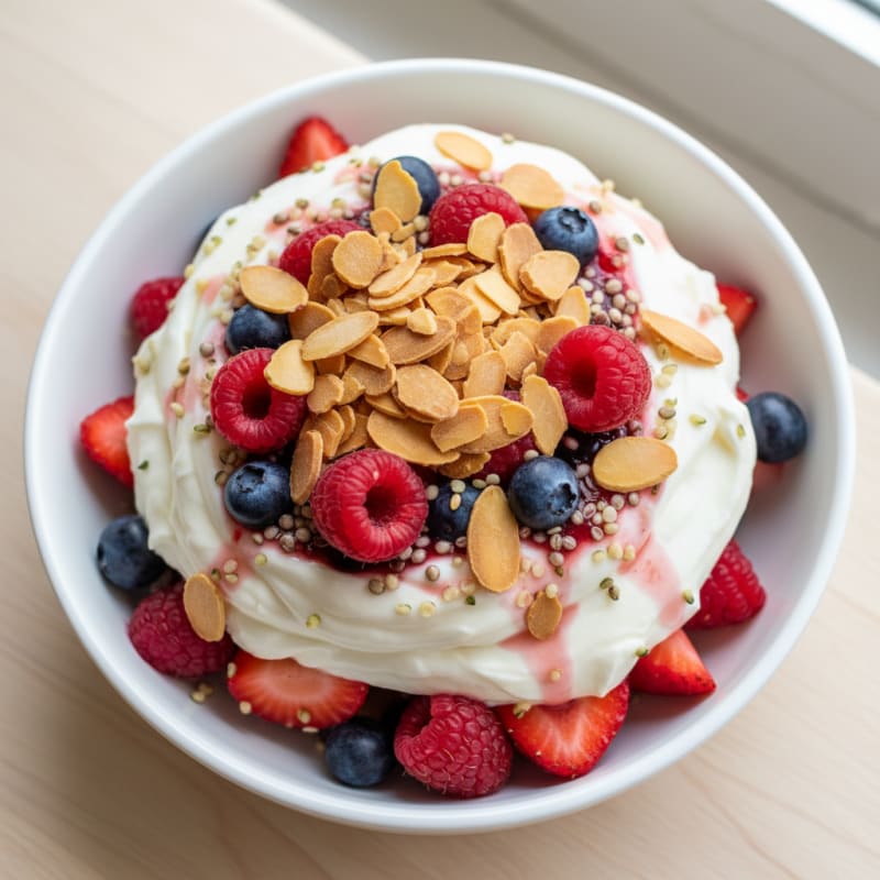 Greek Yogurt Protein Parfait with Mixed Berries and Almonds