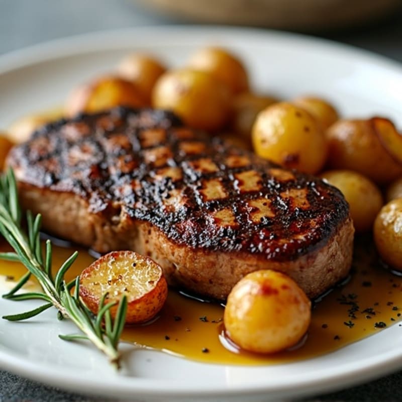 Pan-Seared Steak with Crispy Garlic Roasted Potatoes