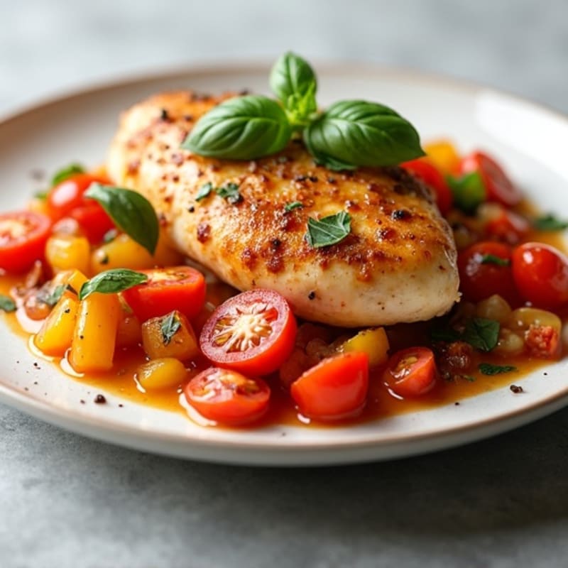 Simmered Chicken with Fresh Tomatoes and Bell Peppers