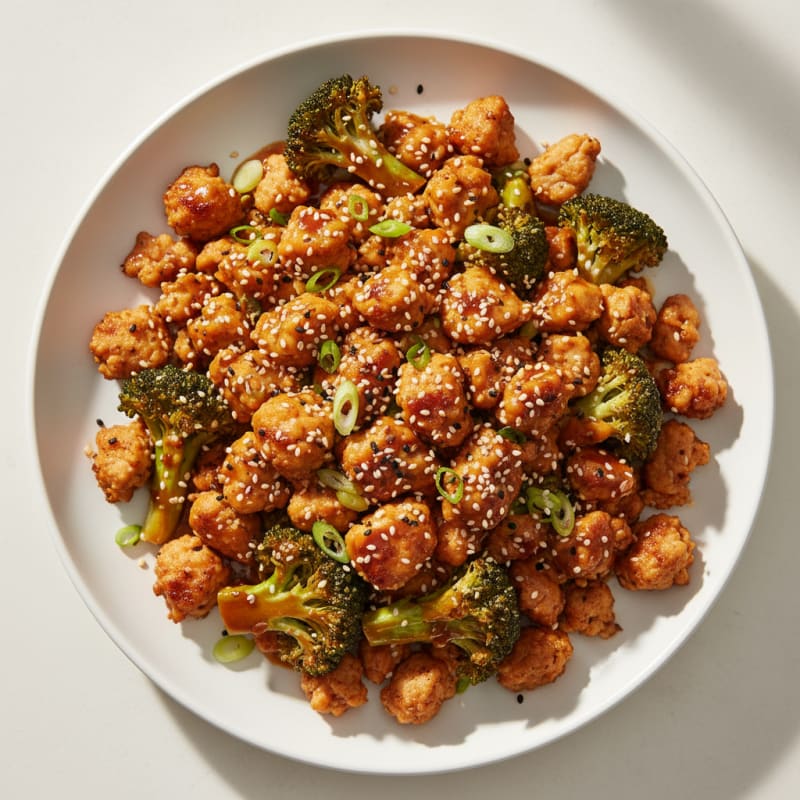 Crispy Sesame Ground Chicken and Broccoli