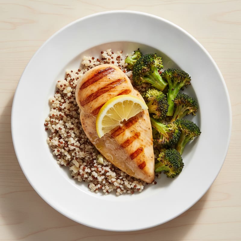 Grilled Chicken Breast with Quinoa and Roasted Broccoli