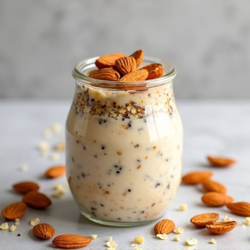 Creamy Vanilla Bean Protein Overnight Oats with Crispy Toasted Almonds