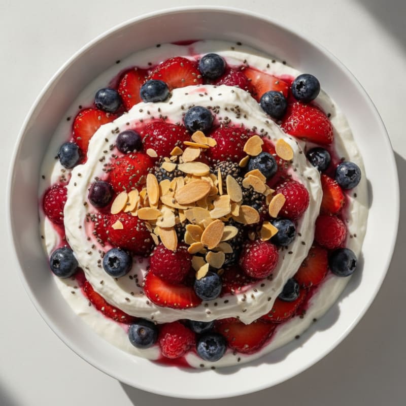 Greek Yogurt Protein Parfait with Mixed Berries and Chia Seeds