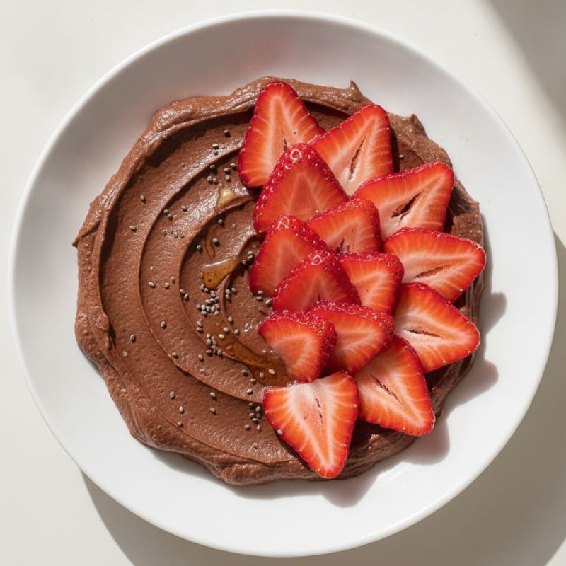 Silky Chocolate Protein Pudding with Sliced Strawberries