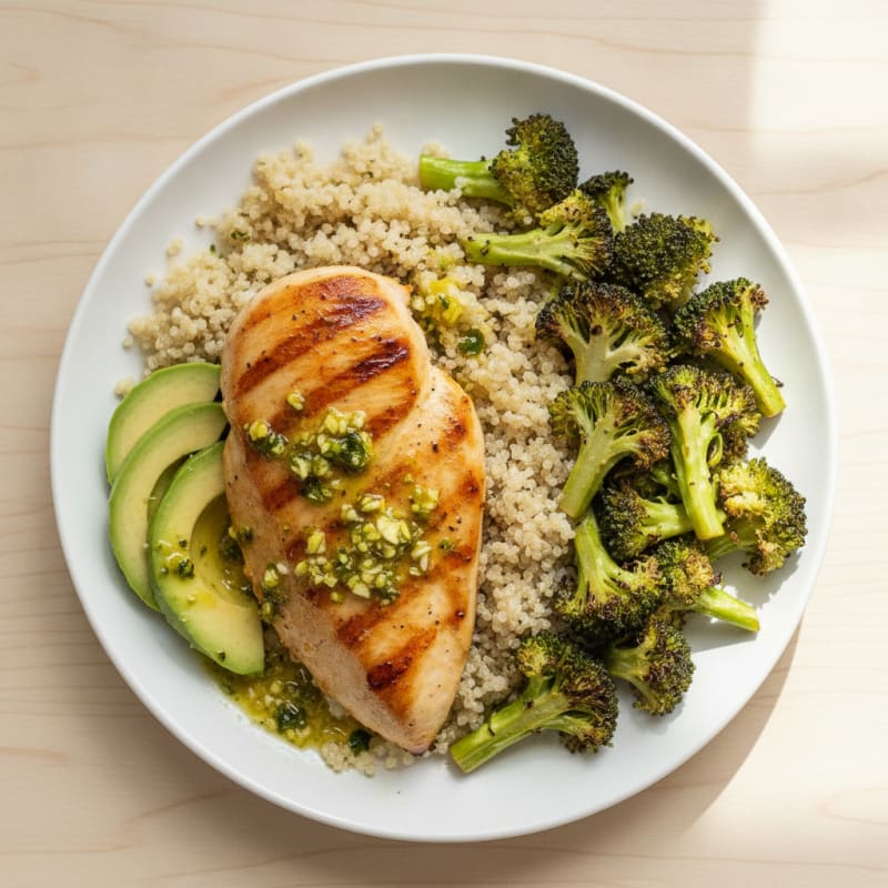Grilled Chicken Breast with Quinoa and Roasted Broccoli