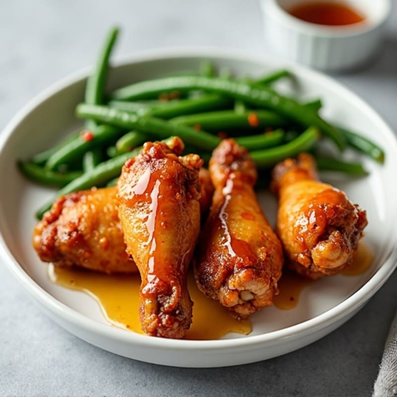 Crispy Baked Sweet Honey Wings with Roasted Green Beans