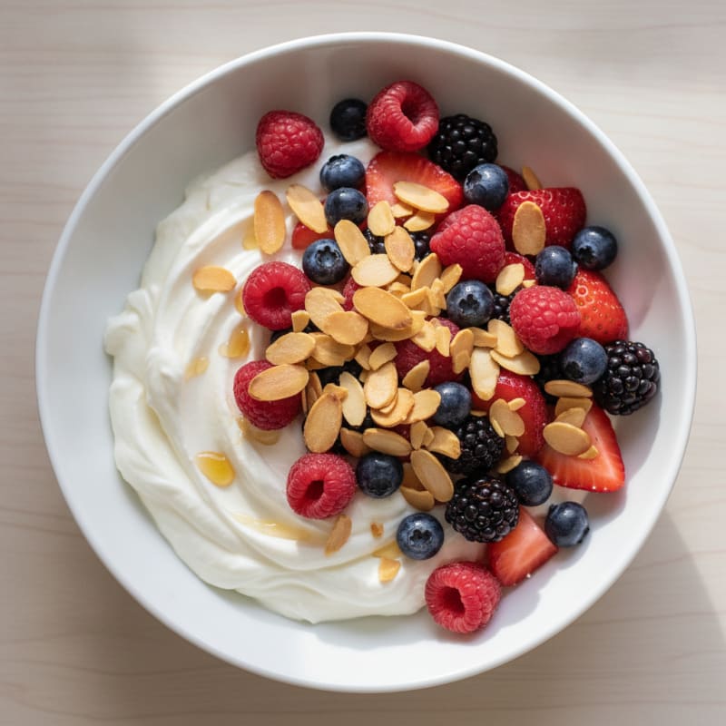 Greek Yogurt Protein Bowl with Mixed Berries and Almonds