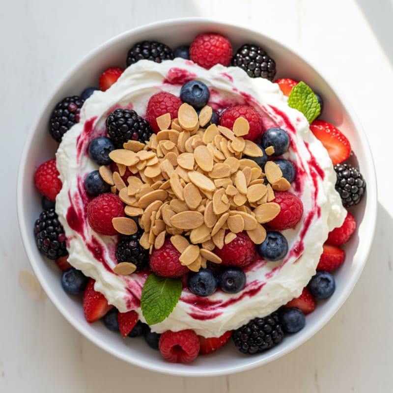 Greek Yogurt Protein Parfait with Mixed Berries and Almonds