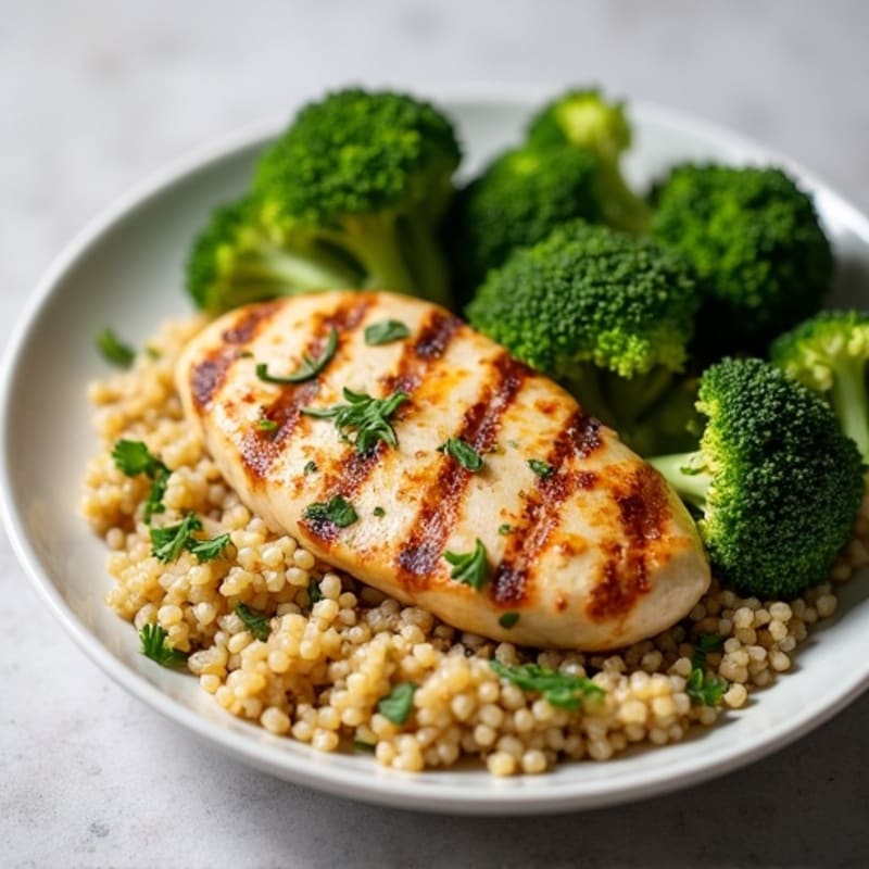 Grilled Chicken Breast with Quinoa and Roasted Broccoli