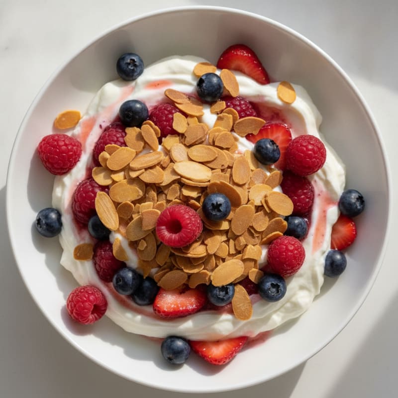 Greek Yogurt Protein Parfait with Mixed Berries and Almonds