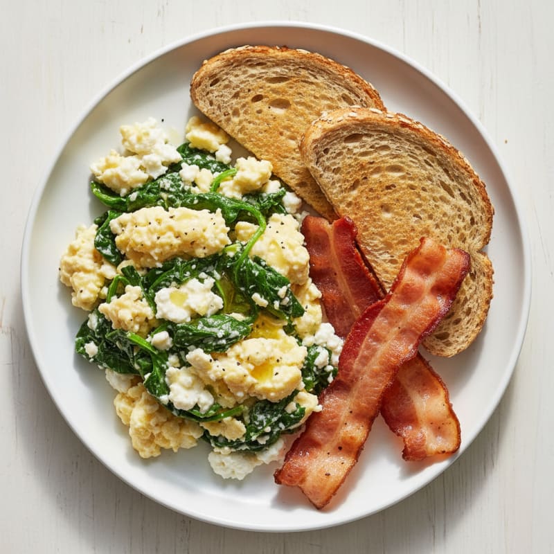 Cottage Cheese Scramble with Spinach and Turkey Bacon