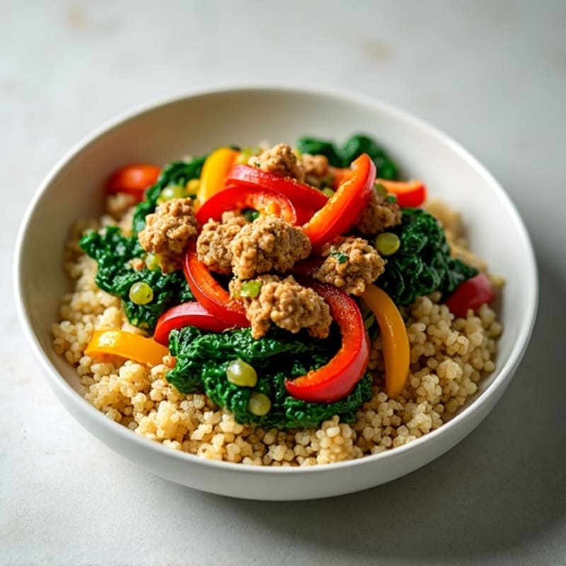 Lean Ground Turkey and Bell Pepper Skillet with Fresh Spinach