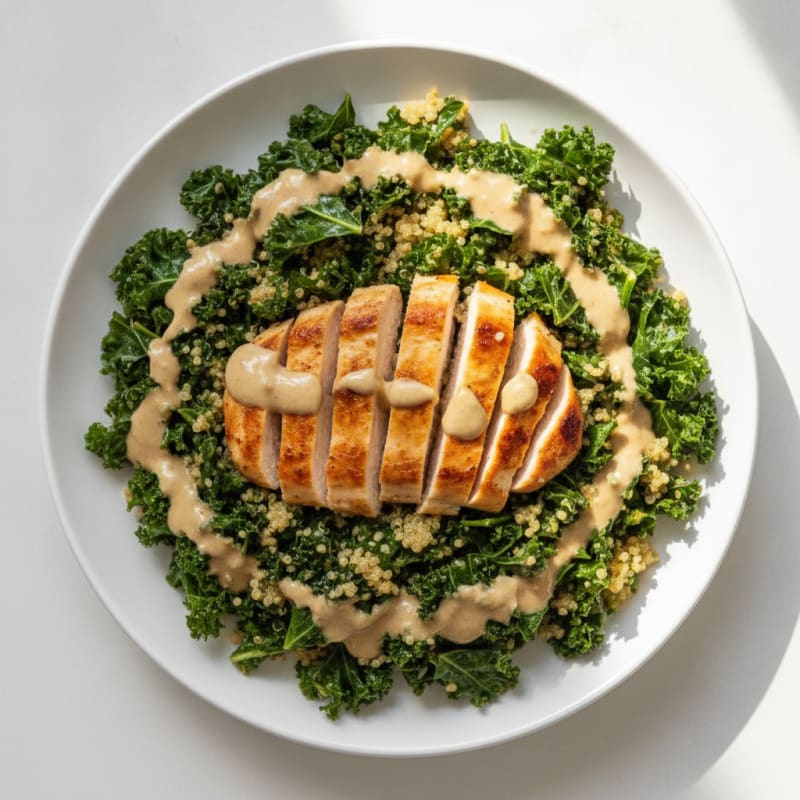 Warm Kale & Quinoa Salad with Lemon-Tahini Dressing