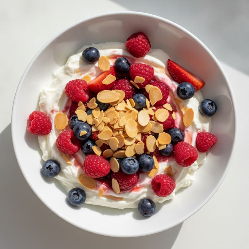 Greek Yogurt Protein Bowl with Mixed Berries and Almonds