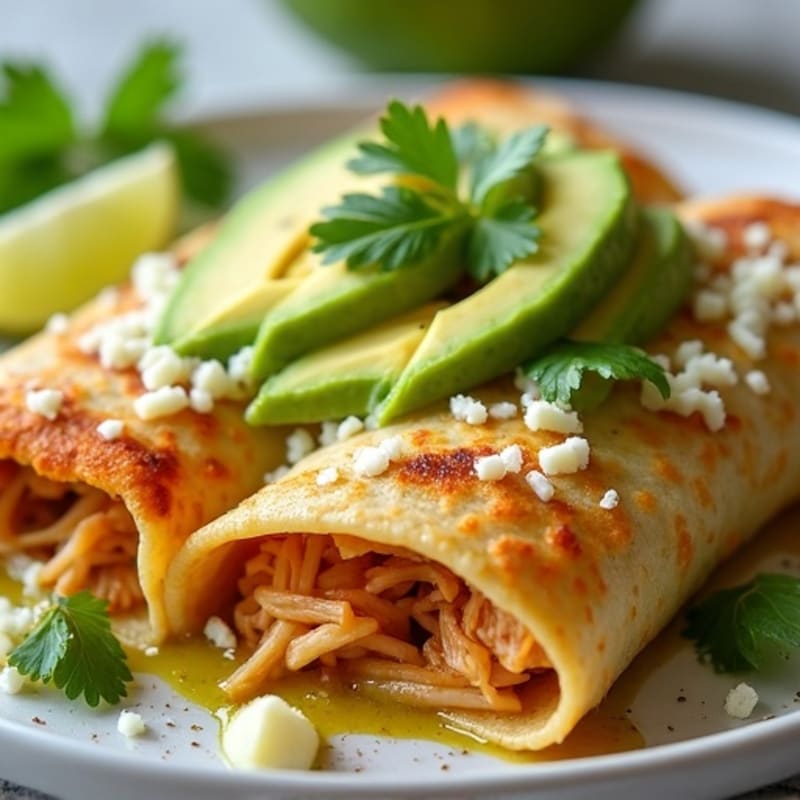 Baked Chicken Enchiladas with Fresh Salsa Verde and Creamy Avocado