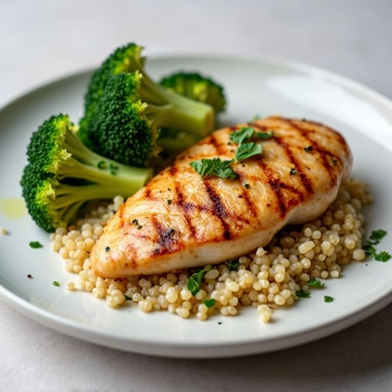 Grilled Chicken Breast with Quinoa and Roasted Broccoli