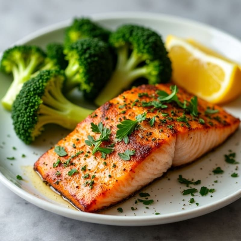 Herb-Crusted Pan Seared Salmon with Roasted Broccoli