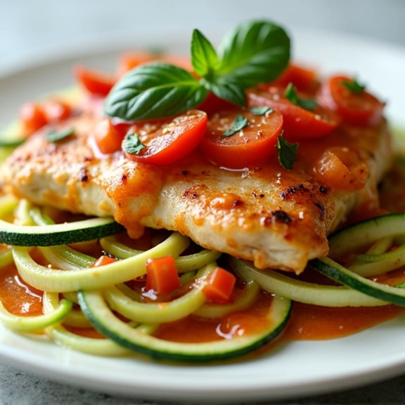 Creamy Tomato Basil Pan-Seared Chicken with Zucchini Noodles
