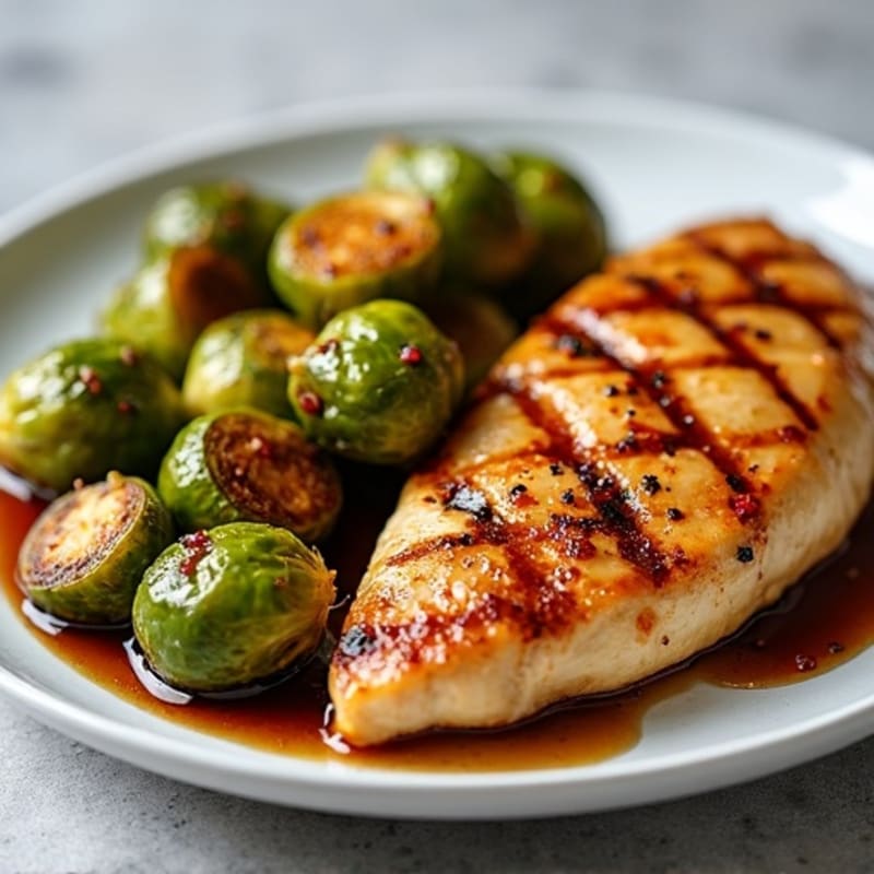 Honey-Balsamic Glazed Crispy Brussels Sprouts with Grilled Chicken