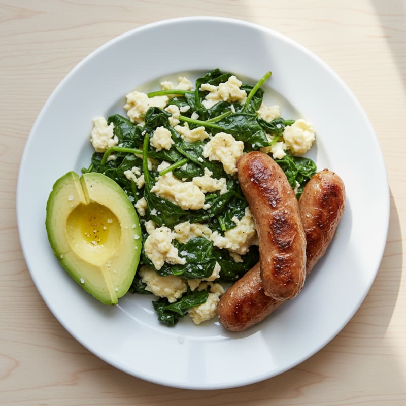 Egg White Spinach Scramble with Grilled Turkey Sausage