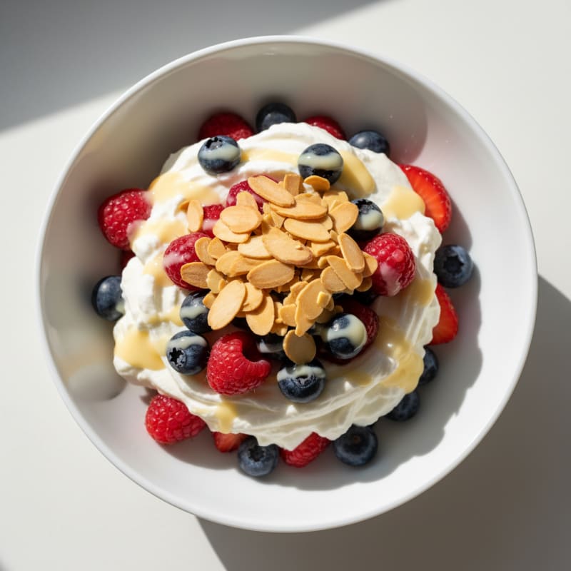 Greek Yogurt Protein Parfait with Mixed Berries and Almonds