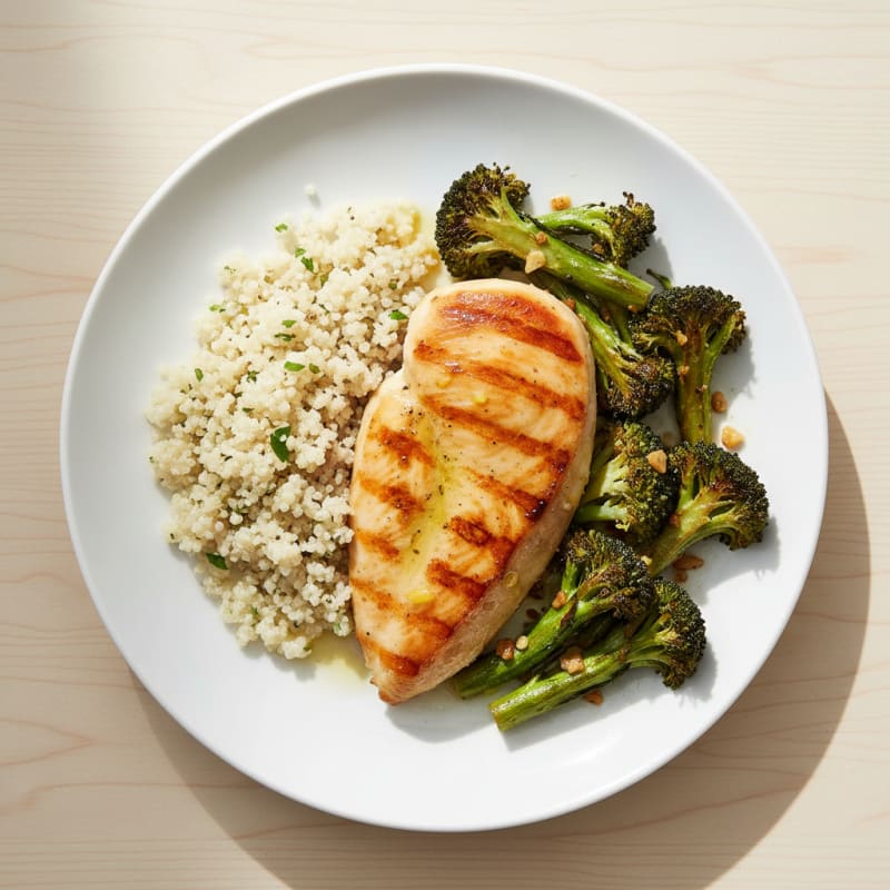 Grilled Chicken Breast with Quinoa and Roasted Broccoli