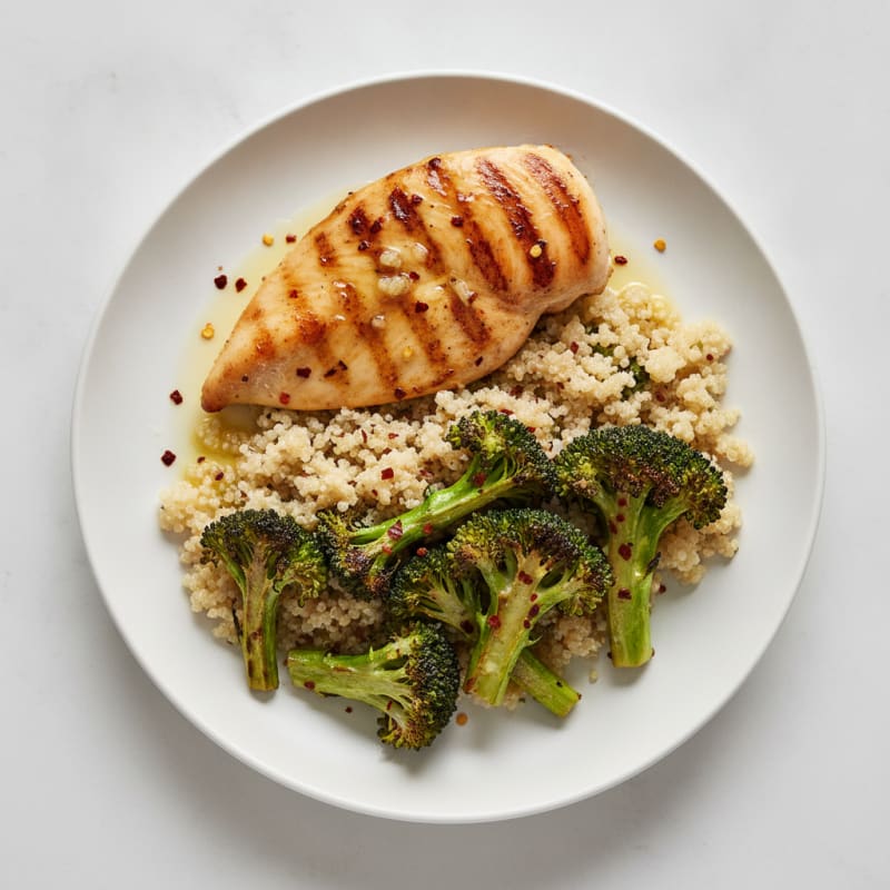 Grilled Chicken Breast with Quinoa and Roasted Broccoli