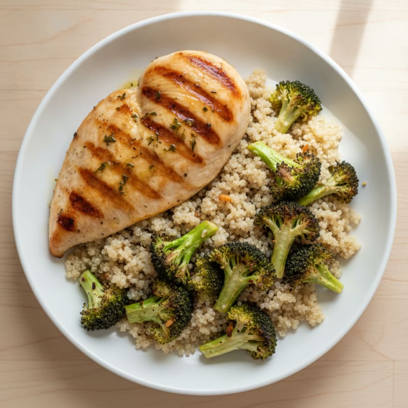 Grilled Chicken Breast with Quinoa and Roasted Broccoli