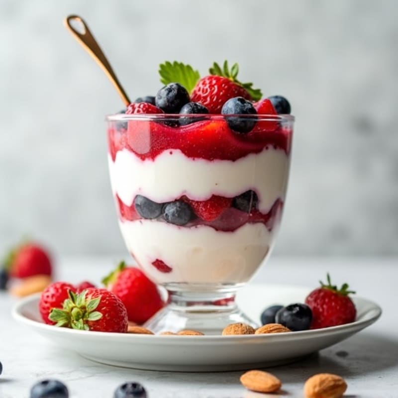 Greek Yogurt Protein Parfait with Mixed Berries and Almonds