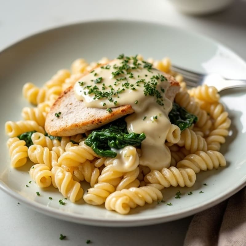 Lightened Creamy Garlic Chicken Alfredo