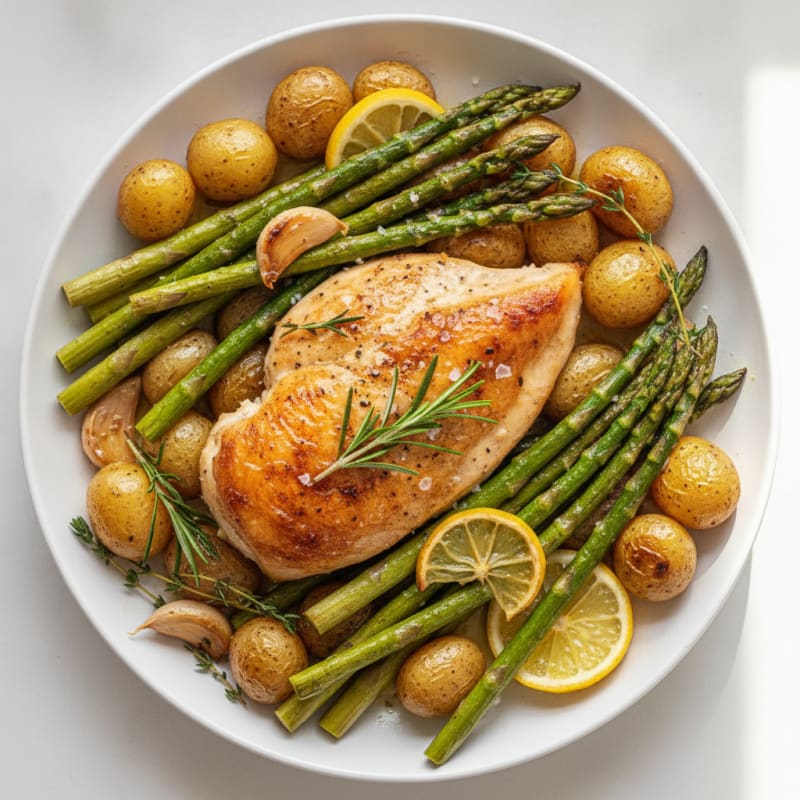 Lemon Herb Roasted Chicken with Asparagus