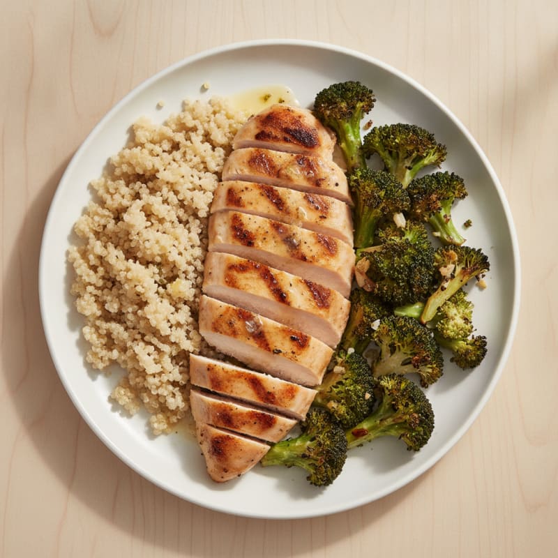 Grilled Chicken Breast with Roasted Broccoli and Quinoa