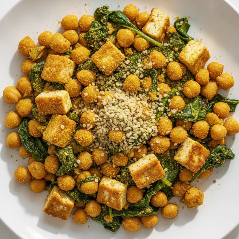 Silky Tofu and Chickpea Scramble with Spinach