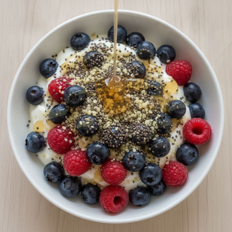 Greek Yogurt Parfait with Mixed Berries and Chia Seeds