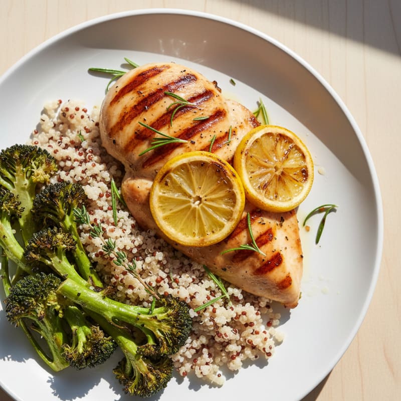 Grilled Chicken Breast with Quinoa and Roasted Broccoli