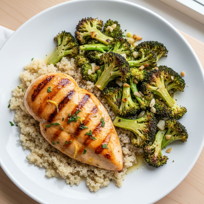 Grilled Chicken Breast with Roasted Broccoli and Quinoa