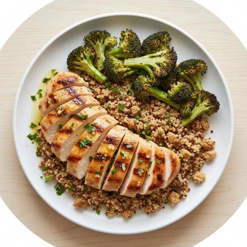Grilled Chicken Breast with Quinoa and Roasted Broccoli