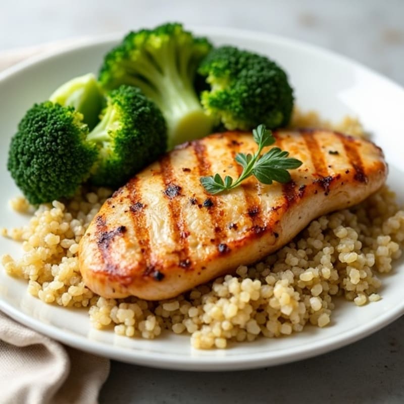 Grilled Chicken Breast with Quinoa and Roasted Broccoli