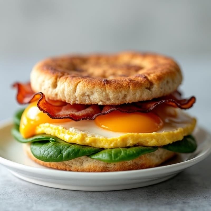 Egg White and Turkey Bacon Breakfast Sandwich with Spinach