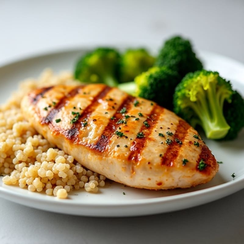 Grilled Chicken Breast with Quinoa and Roasted Broccoli