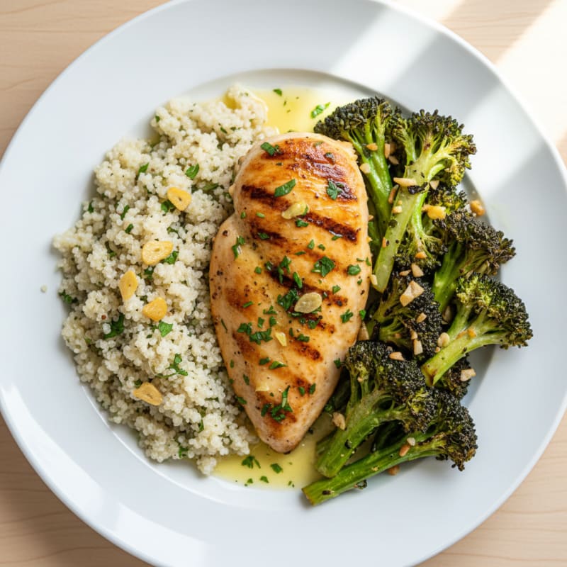 Grilled Chicken Breast with Quinoa and Roasted Broccoli